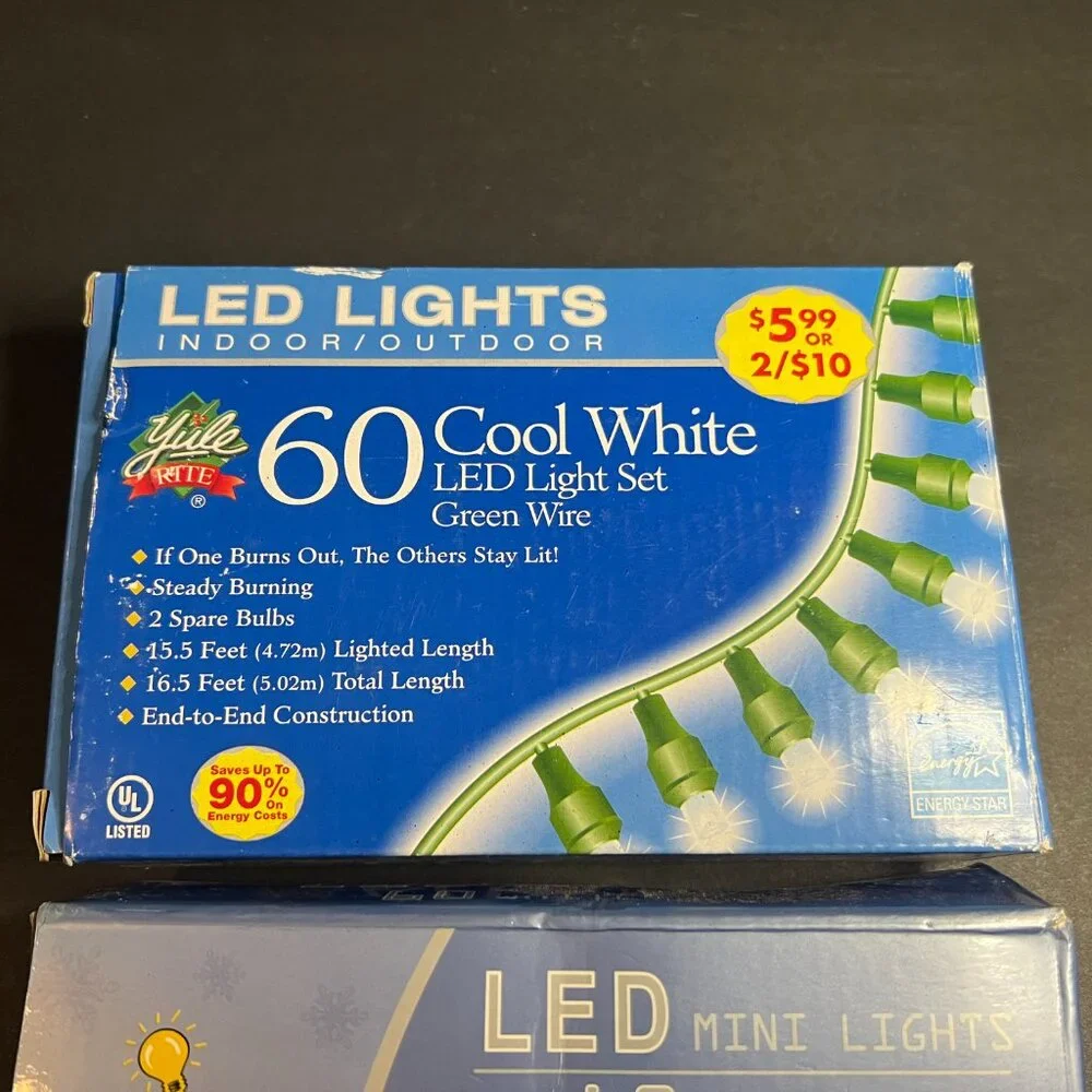 Lot of 2 Yule Rite 60ct Mini White LED Indoor Outdoor Christmas String Lights